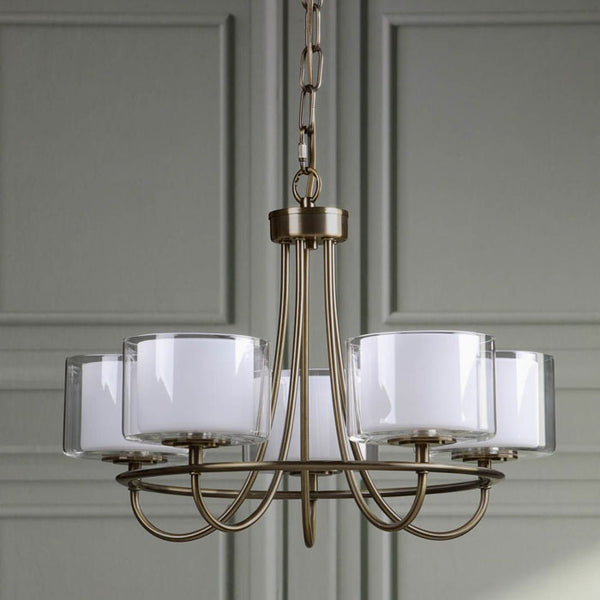 Laura Ashley Southwell 5 Light Armed Pendant Antique Brass and Opal Glass LA3756672-Q