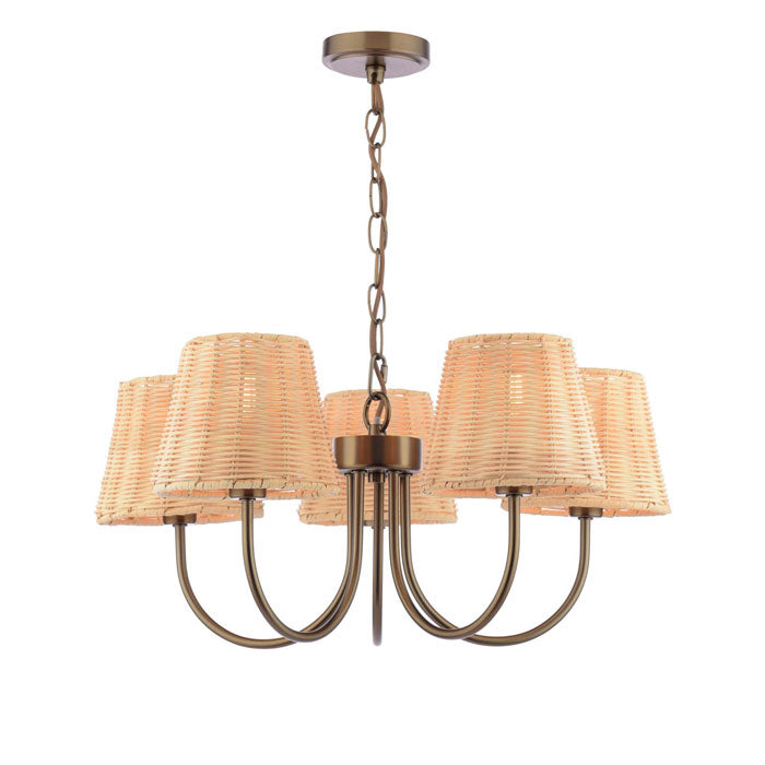 Laura Ashley Hasfield 5 Light Pendant Satin Bronze with Natural Rattan Shades LA3756747-Q