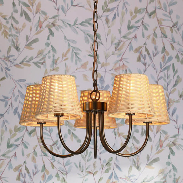 Laura Ashley Hasfield 5 Light Pendant Satin Bronze with Natural Rattan Shades LA3756747-Q