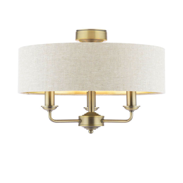 Laura Ashley Sorrento 3 Light Semi-Flush Matt Antique Brass With Natural Shade LA3756750-Q