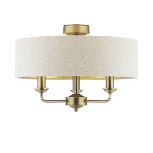 Laura Ashley Sorrento 3 Light Semi-Flush Matt Antique Brass With Natural Shade LA3756750-Q