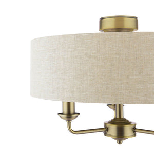 Laura Ashley Sorrento 3 Light Semi-Flush Matt Antique Brass With Natural Shade LA3756750-Q