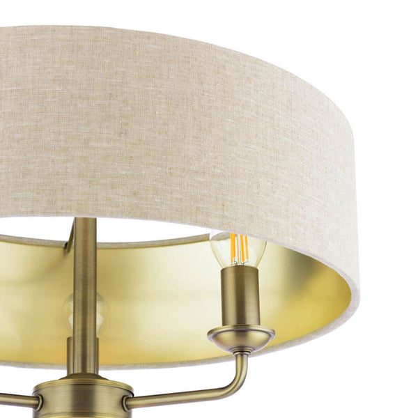 Laura Ashley Sorrento 3 Light Semi-Flush Matt Antique Brass With Natural Shade LA3756750-Q