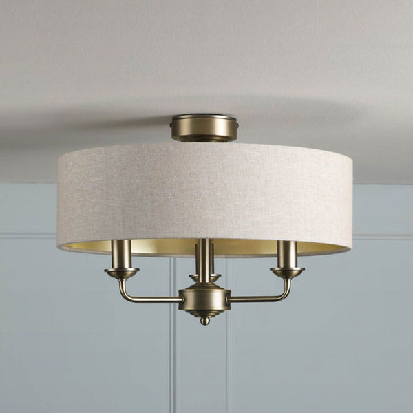 Laura Ashley Sorrento 3 Light Semi-Flush Matt Antique Brass With Natural Shade LA3756750-Q