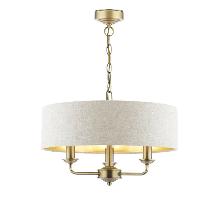 Laura Ashley Sorrento 3 Light Chandelier Matt Antique Brass With Natural Shade LA3756751-Q
