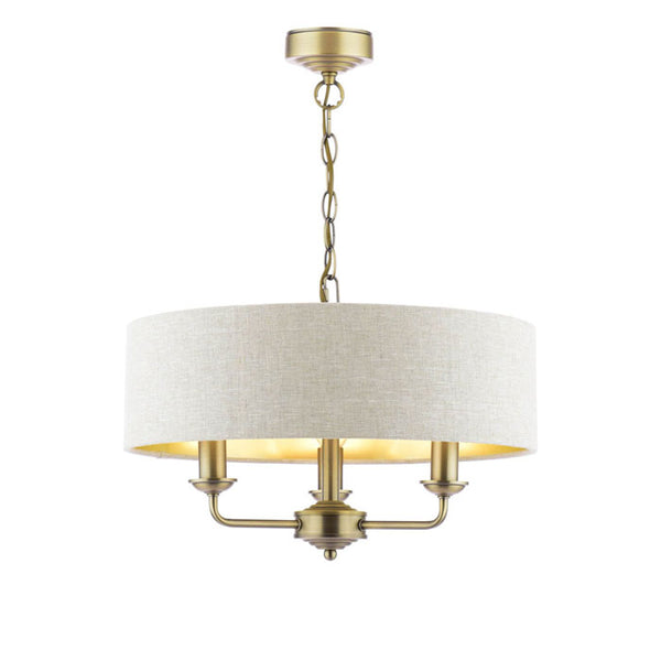 Laura Ashley Sorrento 3 Light Chandelier Matt Antique Brass With Natural Shade LA3756751-Q