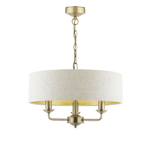 Laura Ashley Sorrento 3 Light Chandelier Matt Antique Brass With Natural Shade LA3756751-Q