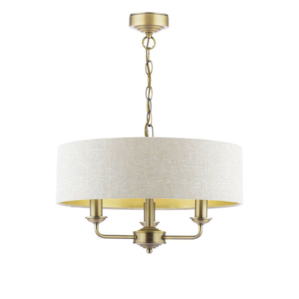 Laura Ashley Sorrento 3 Light Chandelier Matt Antique Brass With Natural Shade LA3756751-Q