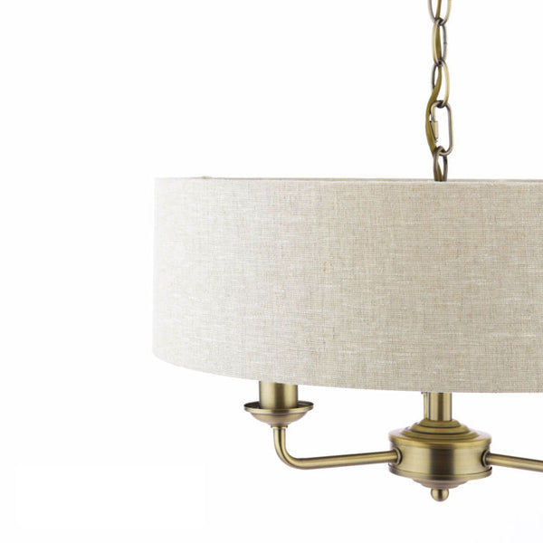 Laura Ashley Sorrento 3 Light Chandelier Matt Antique Brass With Natural Shade LA3756751-Q
