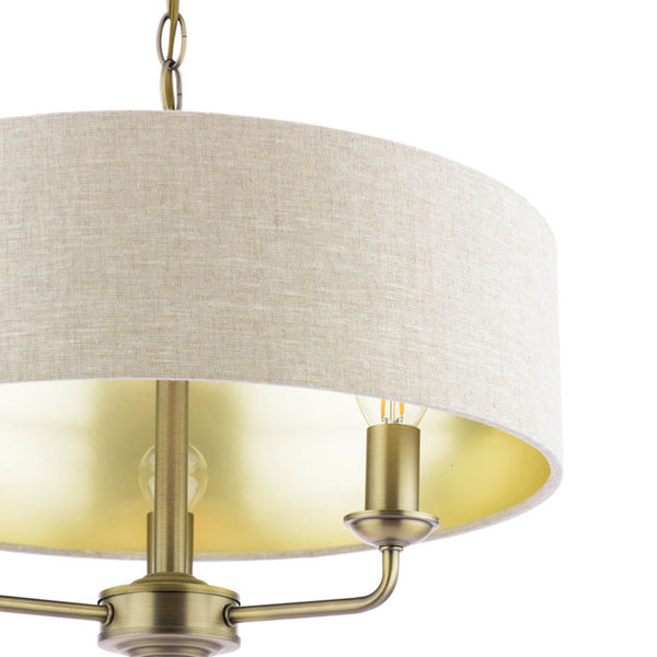 Laura Ashley Sorrento 3 Light Chandelier Matt Antique Brass With Natural Shade LA3756751-Q