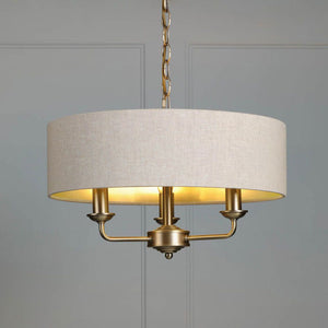 Laura Ashley Sorrento 3 Light Chandelier Matt Antique Brass With Natural Shade LA3756751-Q