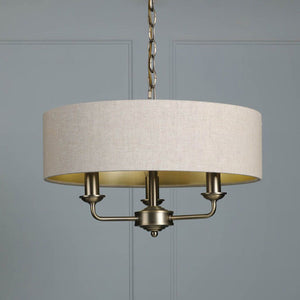 Laura Ashley Sorrento 3 Light Chandelier Matt Antique Brass With Natural Shade LA3756751-Q