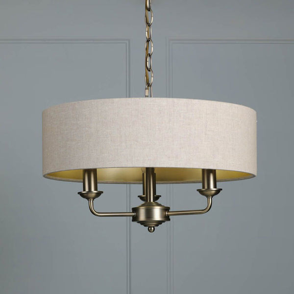 Laura Ashley Sorrento 3 Light Chandelier Matt Antique Brass With Natural Shade LA3756751-Q