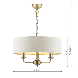 Laura Ashley Sorrento 3 Light Chandelier Matt Antique Brass With Natural Shade LA3756751-Q