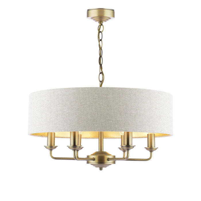 Laura Ashley Sorrento 6 Light Chandelier Matt Antique Brass With Natural Shade LA3756752-Q