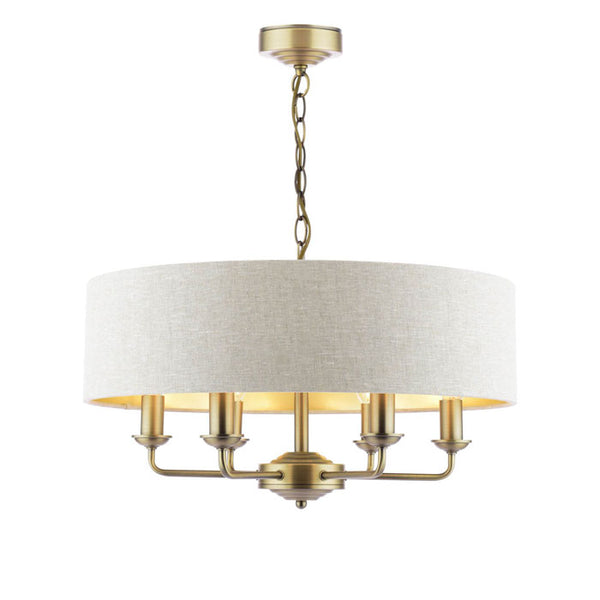 Laura Ashley Sorrento 6 Light Chandelier Matt Antique Brass With Natural Shade LA3756752-Q