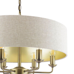 Laura Ashley Sorrento 6 Light Chandelier Matt Antique Brass With Natural Shade LA3756752-Q