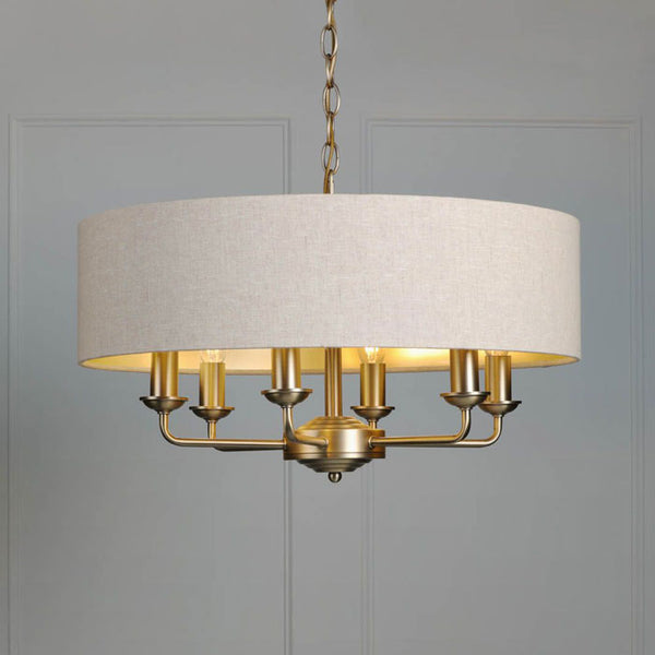Laura Ashley Sorrento 6 Light Chandelier Matt Antique Brass With Natural Shade LA3756752-Q