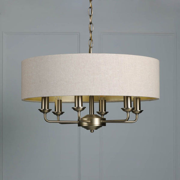 Laura Ashley Sorrento 6 Light Chandelier Matt Antique Brass With Natural Shade LA3756752-Q