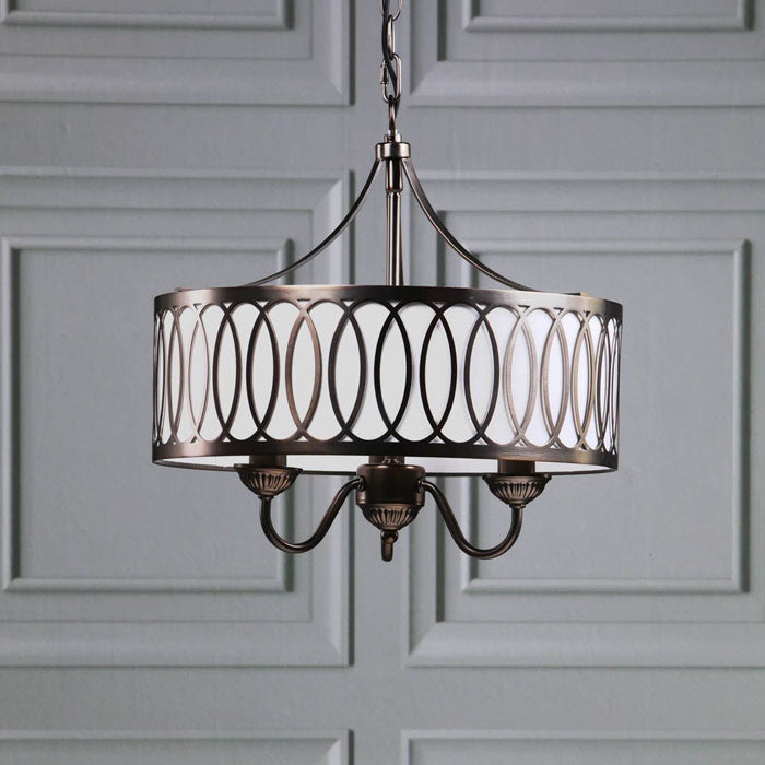 Laura Ashley Allerford 3 Light Pendant Satin Bronze with Taupe