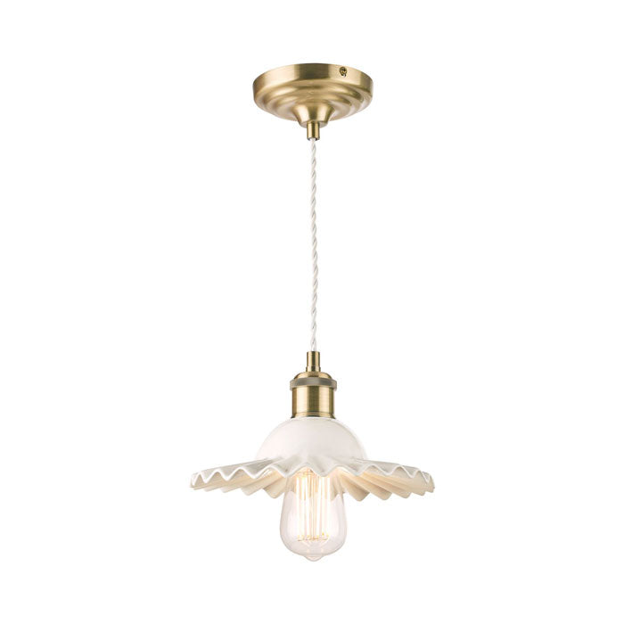 Laura Ashley Beca Small Pendant White Ceramic Antique Brass LA3756097-Q