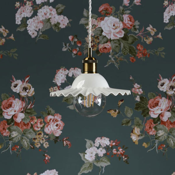 Laura Ashley Beca Small Pendant White Ceramic Antique Brass LA3756097-Q