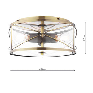 Laura Ashley Beckworth 3 Light Flush Antique Brass and Glass LA3756586-Q