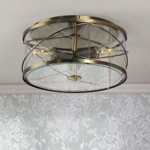Laura Ashley Beckworth 3 Light Flush Antique Brass and Glass LA3756586-Q