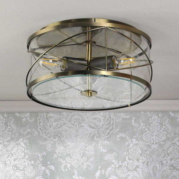 Laura Ashley Beckworth 3 Light Flush Antique Brass and Glass LA3756586-Q