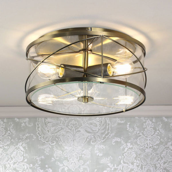 Laura Ashley Beckworth 3 Light Flush Antique Brass and Glass LA3756586-Q