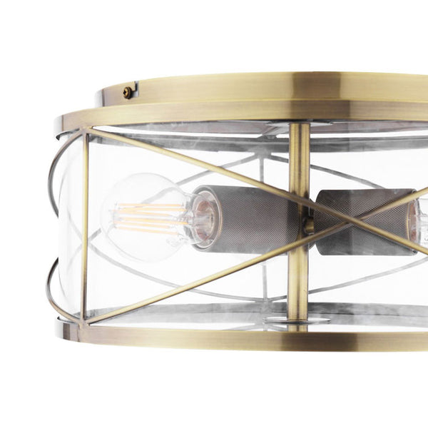 Laura Ashley Beckworth 3 Light Flush Antique Brass and Glass LA3756586-Q