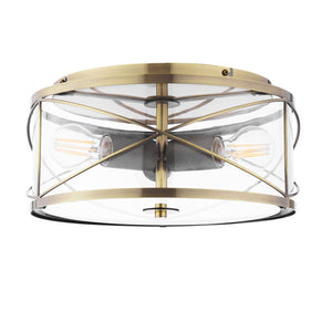 Laura Ashley Beckworth 3 Light Flush Antique Brass and Glass LA3756586-Q