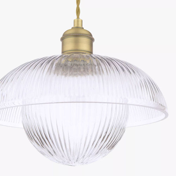 Laura Ashley Billham Pendant Matt Antique Brass & Ribbed Glass LA3756651-Q