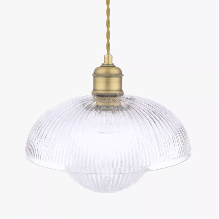 Laura Ashley Billham Pendant Matt Antique Brass & Ribbed Glass LA3756651-Q