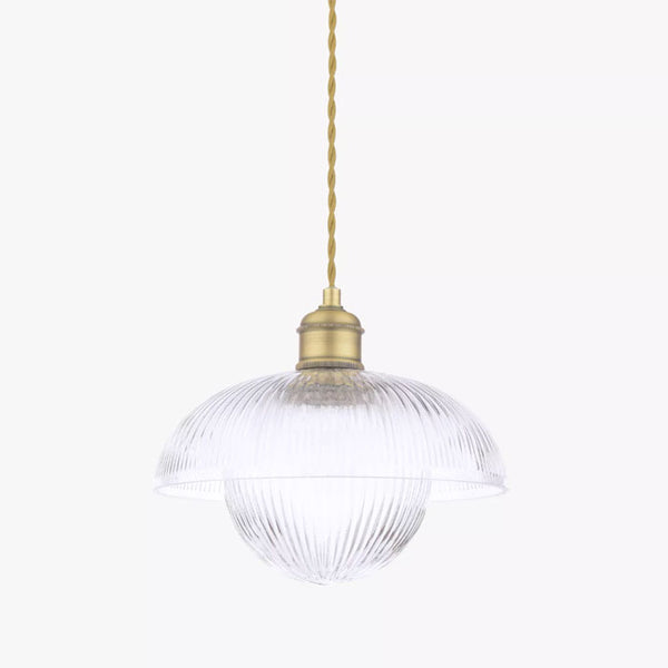 Laura Ashley Billham Pendant Matt Antique Brass & Ribbed Glass LA3756651-Q