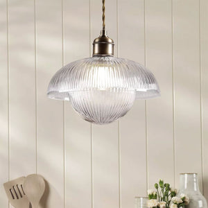 Laura Ashley Billham Pendant Matt Antique Brass & Ribbed Glass LA3756651-Q
