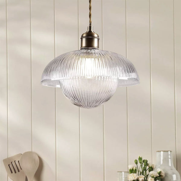Laura Ashley Billham Pendant Matt Antique Brass & Ribbed Glass LA3756651-Q