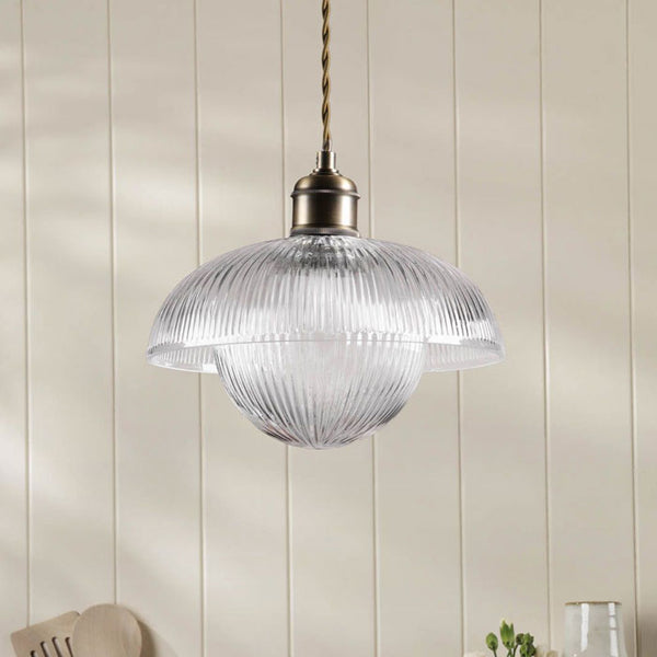 Laura Ashley Billham Pendant Matt Antique Brass & Ribbed Glass LA3756651-Q