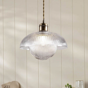 Laura Ashley Billham Pendant Matt Antique Brass & Ribbed Glass LA3756651-Q