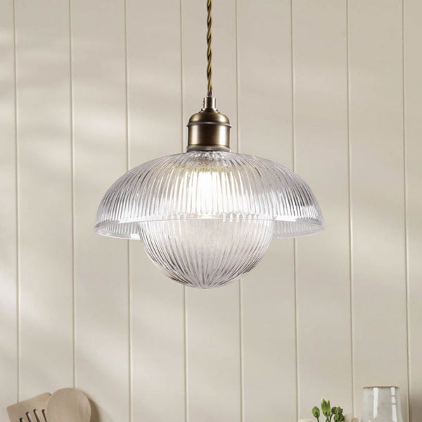 Laura Ashley Billham Pendant Matt Antique Brass & Ribbed Glass LA3756651-Q