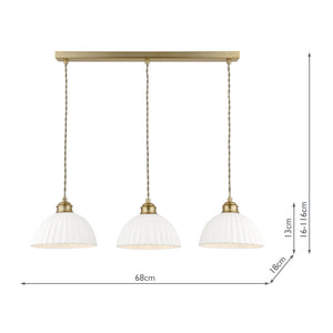 Laura Ashley Durford 3 Light Bar Pendant Matt Antique Brass & White Ceramic LA3756727-Q