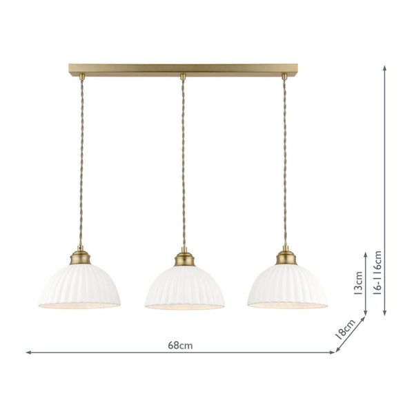 Laura Ashley Durford 3 Light Bar Pendant Matt Antique Brass & White Ceramic LA3756727-Q