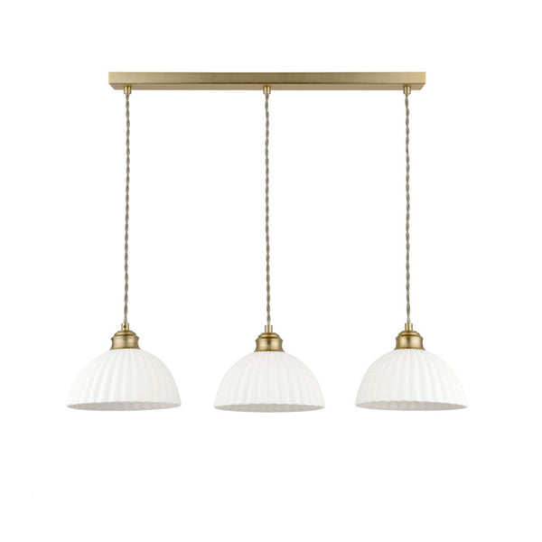 Laura Ashley Durford 3 Light Bar Pendant Matt Antique Brass & White Ceramic LA3756727-Q
