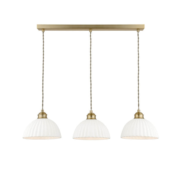 Laura Ashley Durford 3 Light Bar Pendant Matt Antique Brass & White Ceramic LA3756727-Q