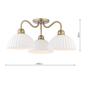 Laura Ashley Durford 3 Light Semi-Flush Matt Antique Brass & White Ceramic LA3756580-Q