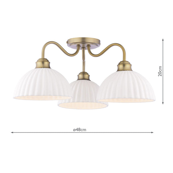 Laura Ashley Durford 3 Light Semi-Flush Matt Antique Brass & White Ceramic LA3756580-Q