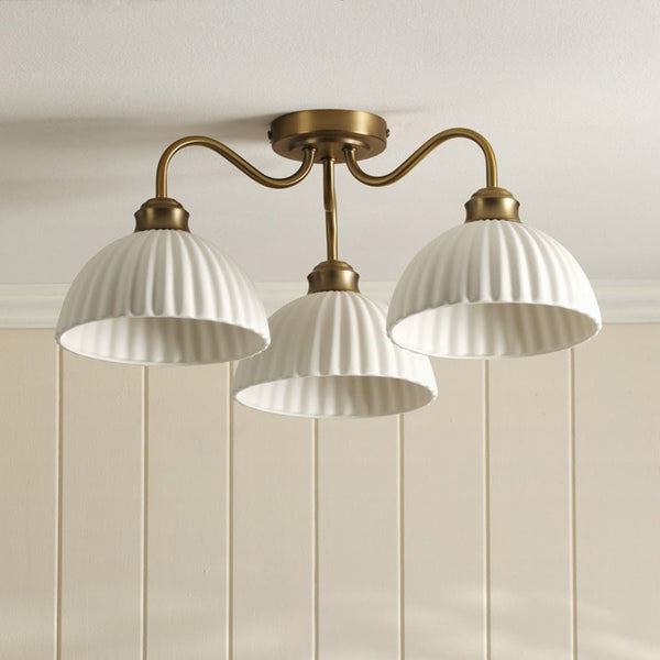 Laura Ashley Durford 3 Light Semi-Flush Matt Antique Brass & White Ceramic LA3756580-Q