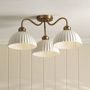 Laura Ashley Durford 3 Light Semi-Flush Matt Antique Brass & White Ceramic LA3756580-Q