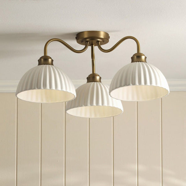 Laura Ashley Durford 3 Light Semi-Flush Matt Antique Brass & White Ceramic LA3756580-Q