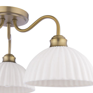 Laura Ashley Durford 3 Light Semi-Flush Matt Antique Brass & White Ceramic LA3756580-Q